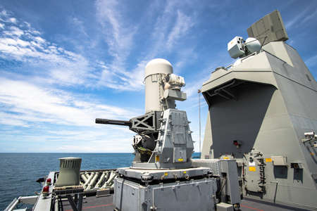 CHONBURI, THAILAND - JULY 9, 2020:  Phalanx, The Close-in weapon system or CIWS, the weapon for air defence in modern warship around the world.のeditorial素材