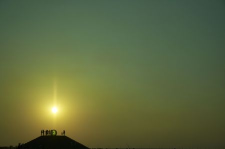 sunset and people in cityの写真素材