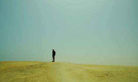 Alone men going for desertの写真素材