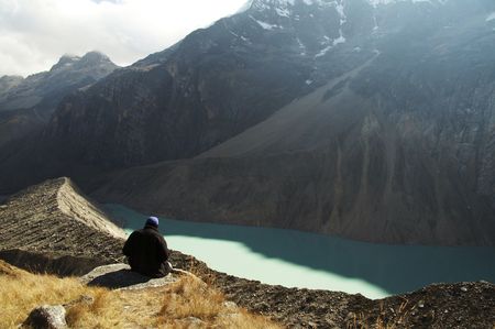 Beautiful lake and male in the Cordilleras mountain