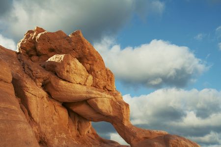 Orange rock on the blue backgroundの写真素材