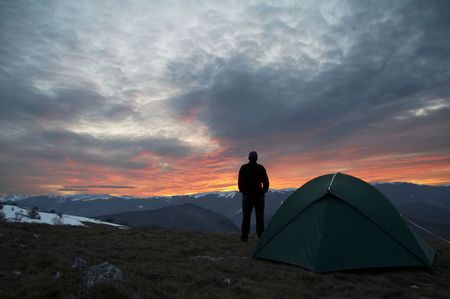 Male silhouette on sunriceの写真素材