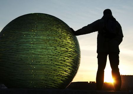 Man silhouette and big ballの写真素材