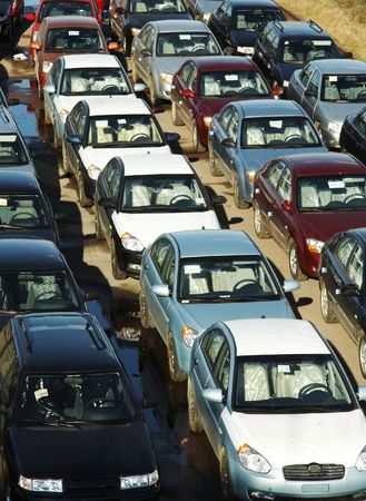 Many cars in transportation platform