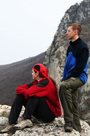 Girl and boy overview landscapeの写真素材