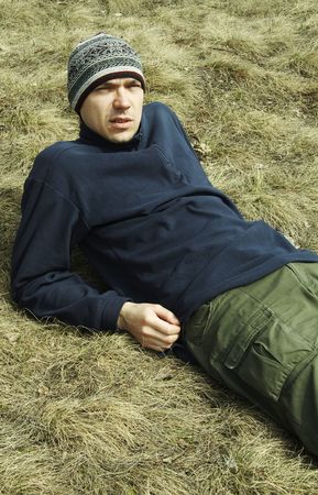 Relaxing man in parkの写真素材