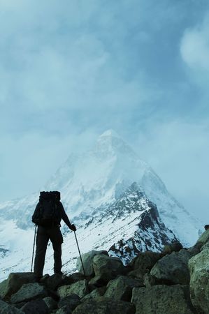 Climber on Shivling peak background