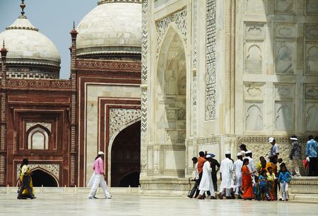 Indian people in Taj Mahal palaseの写真素材