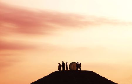 People on sunset backgroundの写真素材