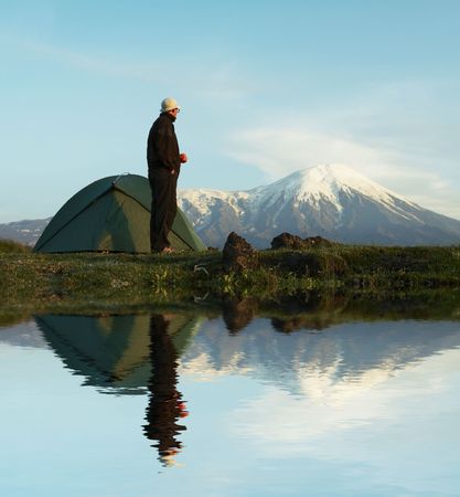 Male in hiking on Kamchatkaの写真素材
