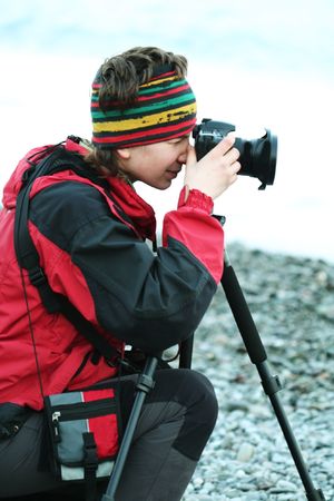 Young photographer in the mountain