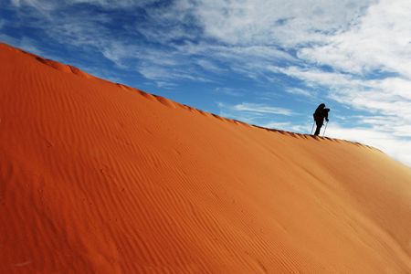 Tourist in desertの写真素材