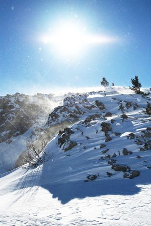 Snowy blizzard in  mountainの写真素材