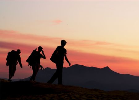 Hiker in mountainsの写真素材