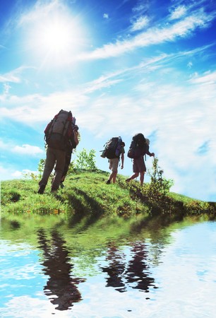 People in mountainsの写真素材