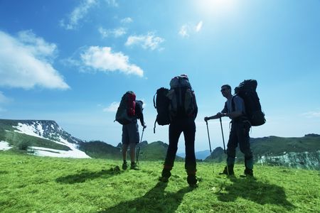 Backpacker in  mountains