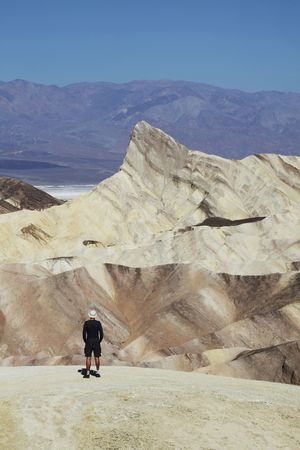Backpacker in  mountainsの写真素材