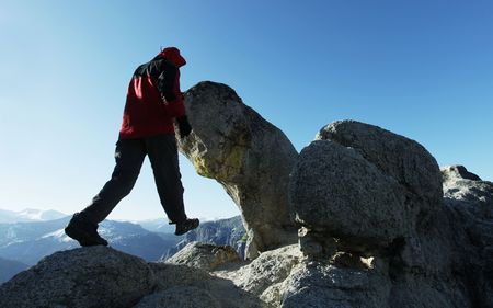 Climber on topの写真素材