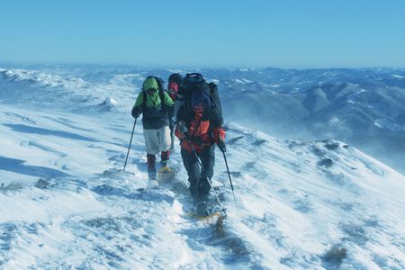 hikers in mountainsの写真素材