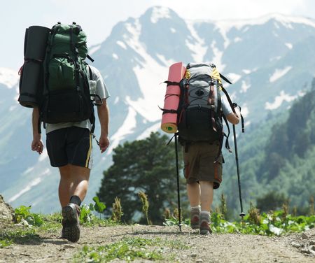 People in mountainsの写真素材