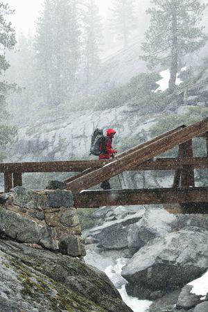 Hike in winter mountainsの写真素材