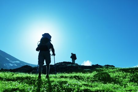 Hikers in mountainsの写真素材