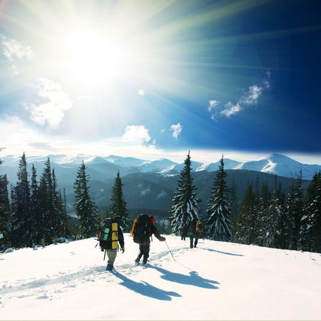 hiker in mountainsの写真素材