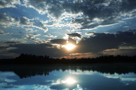 Sunrise scene on lakeの写真素材