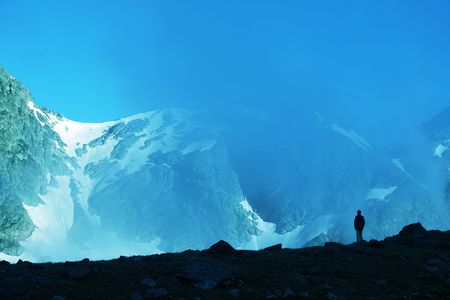 Boy in mountainsの写真素材