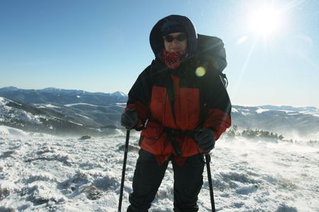 hiker in mountainsの写真素材