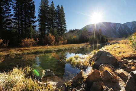 Picturesque rural landscapes on lakeの写真素材
