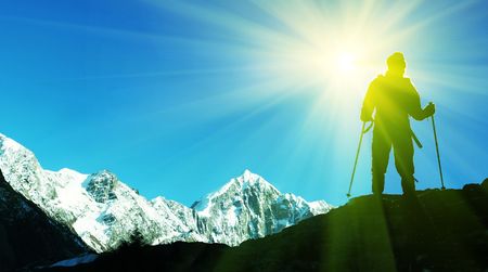 Climber on topの写真素材