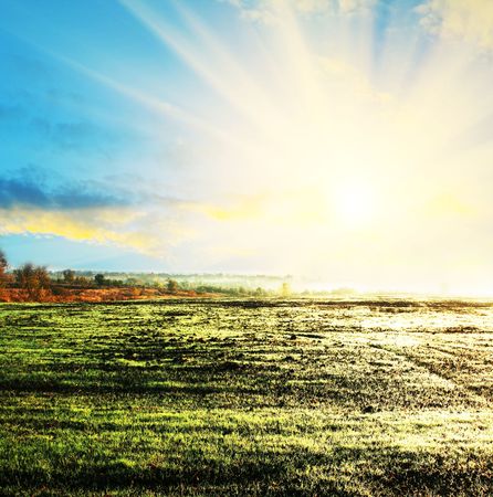 green hill on sunriseの写真素材