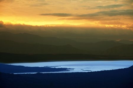 Sunrise scene on lakeの写真素材