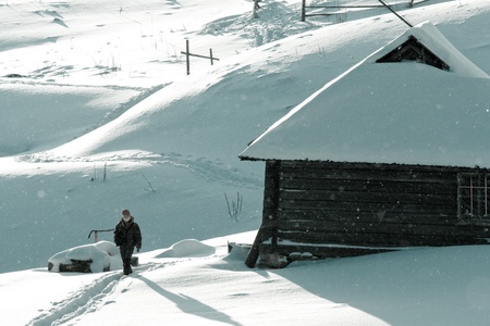 hiker in mountainsの写真素材