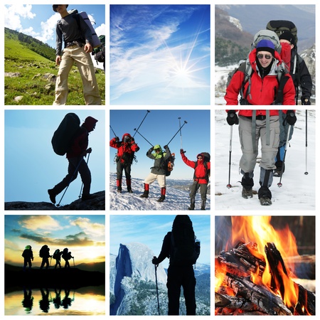  hiking collageの写真素材