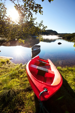 boat on lake in Norwayの写真素材