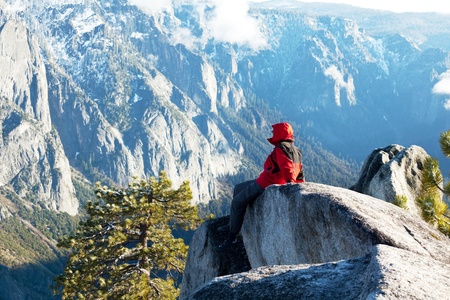 Hike in Yosemite mountainsの写真素材