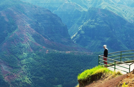 Men in Waimea canyon,Kauai,Hawaiiの写真素材