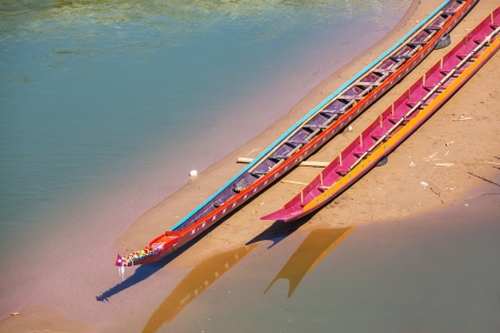 traditional boats in Laosのeditorial素材