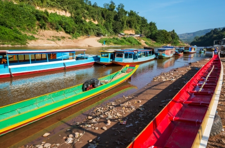traditional boats in Laosの写真素材