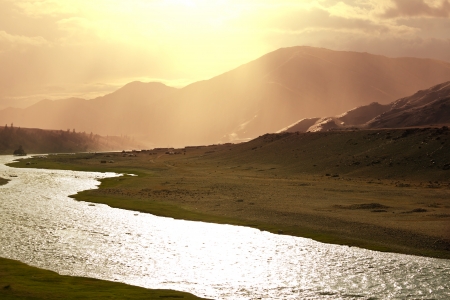 River in Mongolian prairieの写真素材