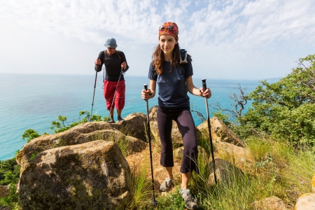 couple in hikeの写真素材
