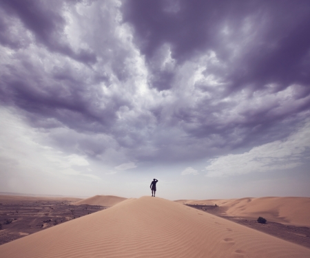 Hiker in desertの写真素材