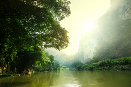tropical river in Laosの写真素材