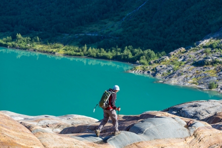 hike in Norway mountainsの写真素材
