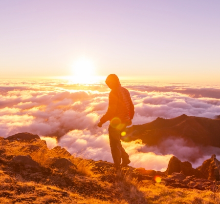 Pico Ruivo and Pico do Areeiro mountain peaks in  Madeira, Portugalの写真素材