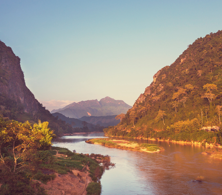 Song river at Vang Vieng, Laosの写真素材