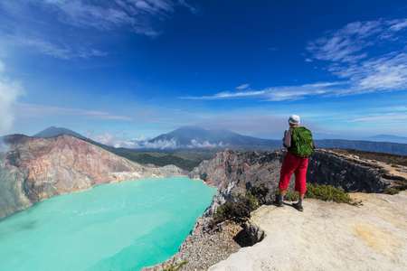 Lake in a crater Volcano Ijen, Java,Indonesiaの写真素材