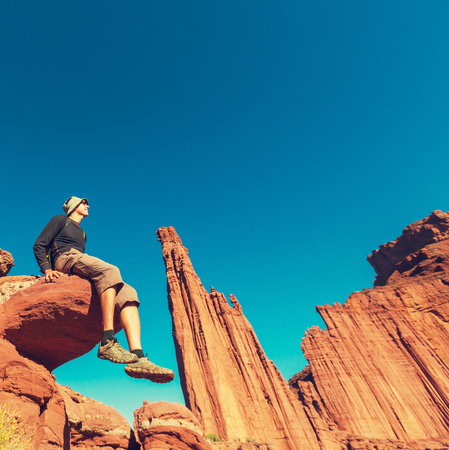 man on the cliffの写真素材